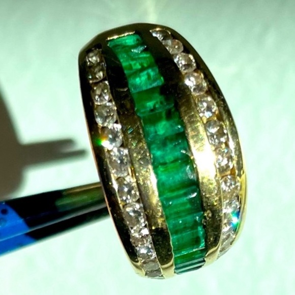 14K emerald and diamond 3-row ring - Picture 5 of 5